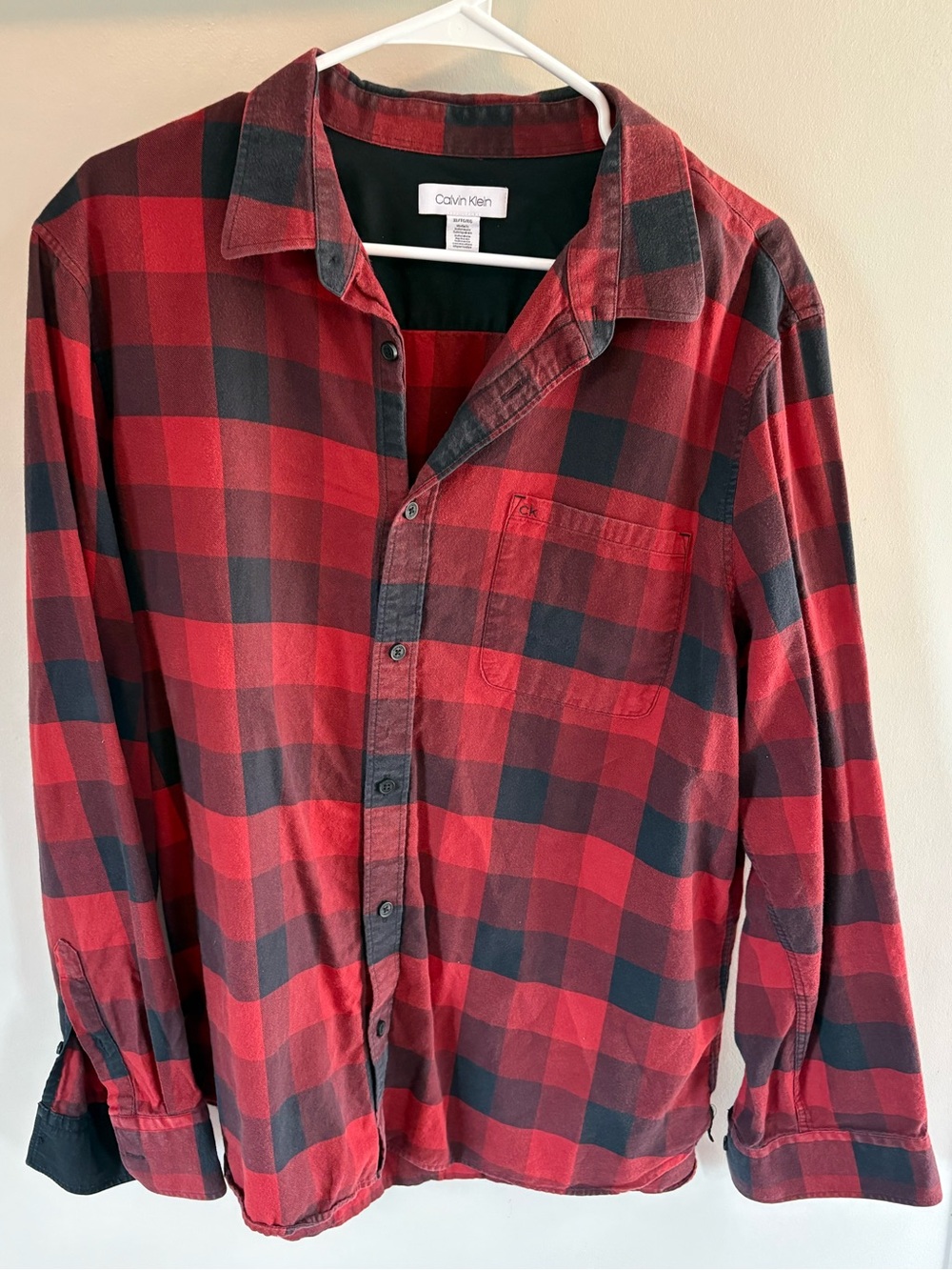 Calvin Klein Red and Black Buffalo Plaid Button-Down Shirt